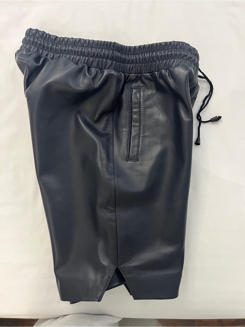 Men's Black Faux Leather Drawstring Shorts